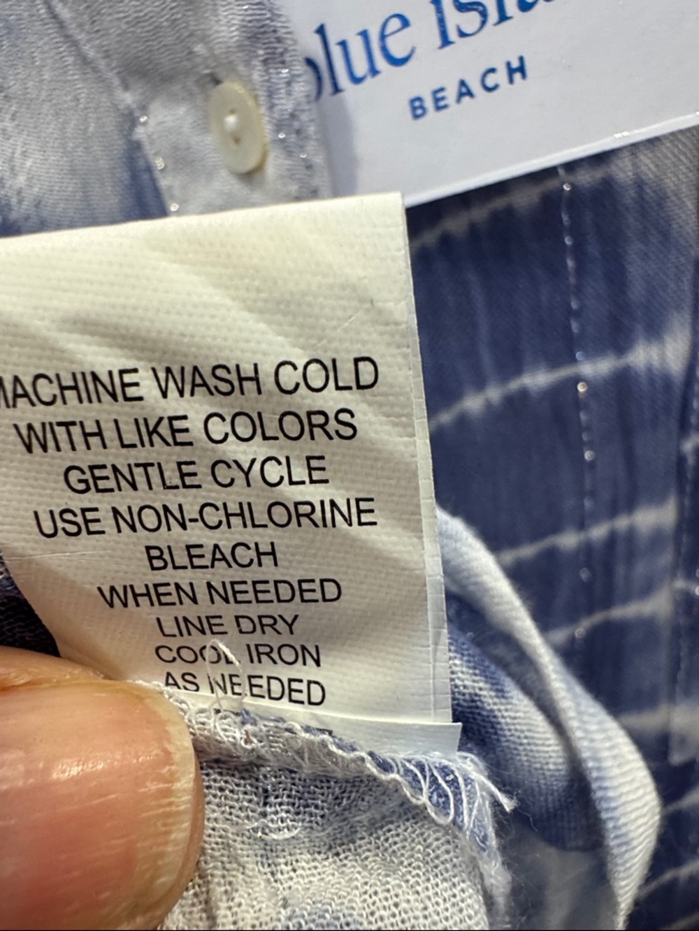 blue island Blue & White Tie-Dye Shibori Print Button Down Long Sleeve CoverUp M - Picture 6 of 6